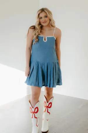 Lilyana Denim Contrasting Stitch Detail Dress