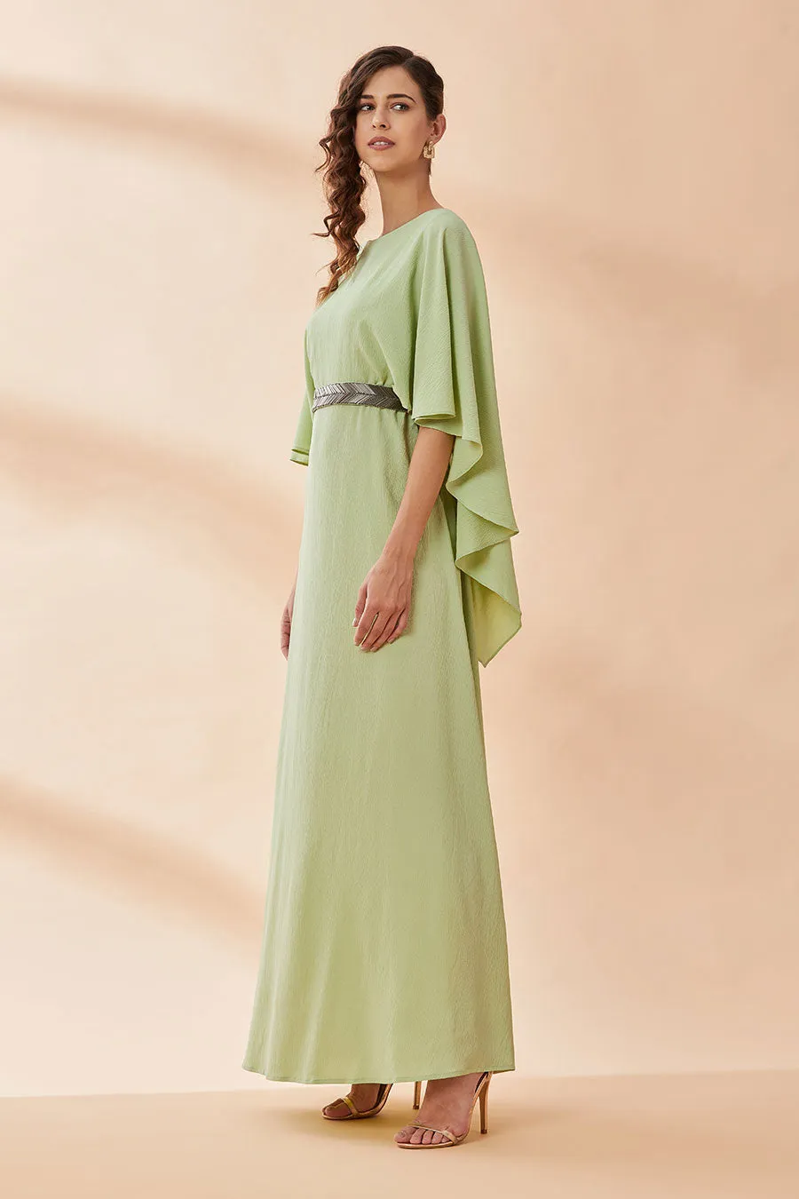 Robe longue vert lime avec ceinture