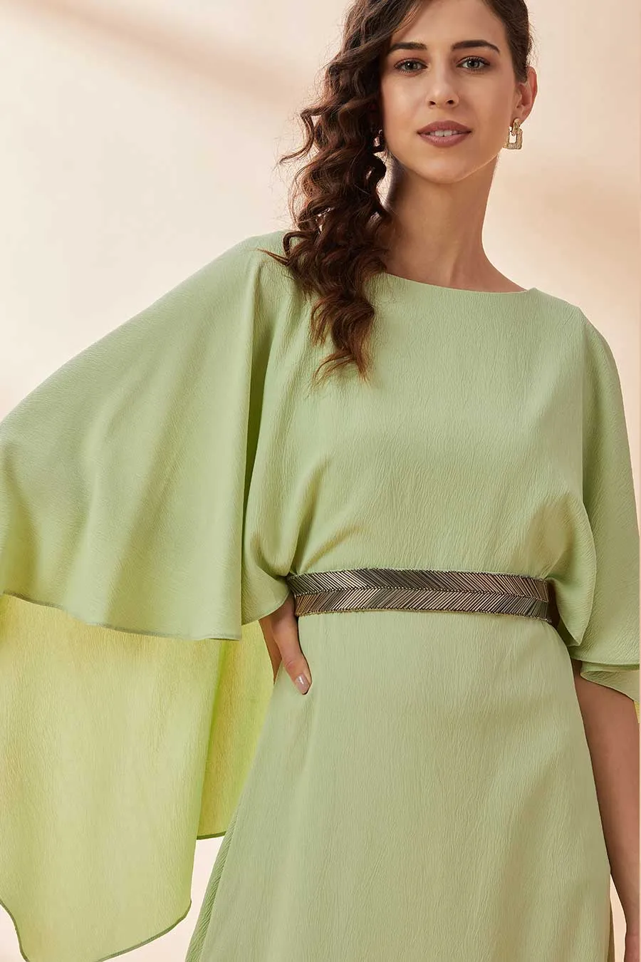 Robe longue vert lime avec ceinture