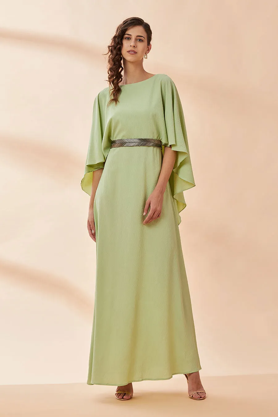 Robe longue vert lime avec ceinture