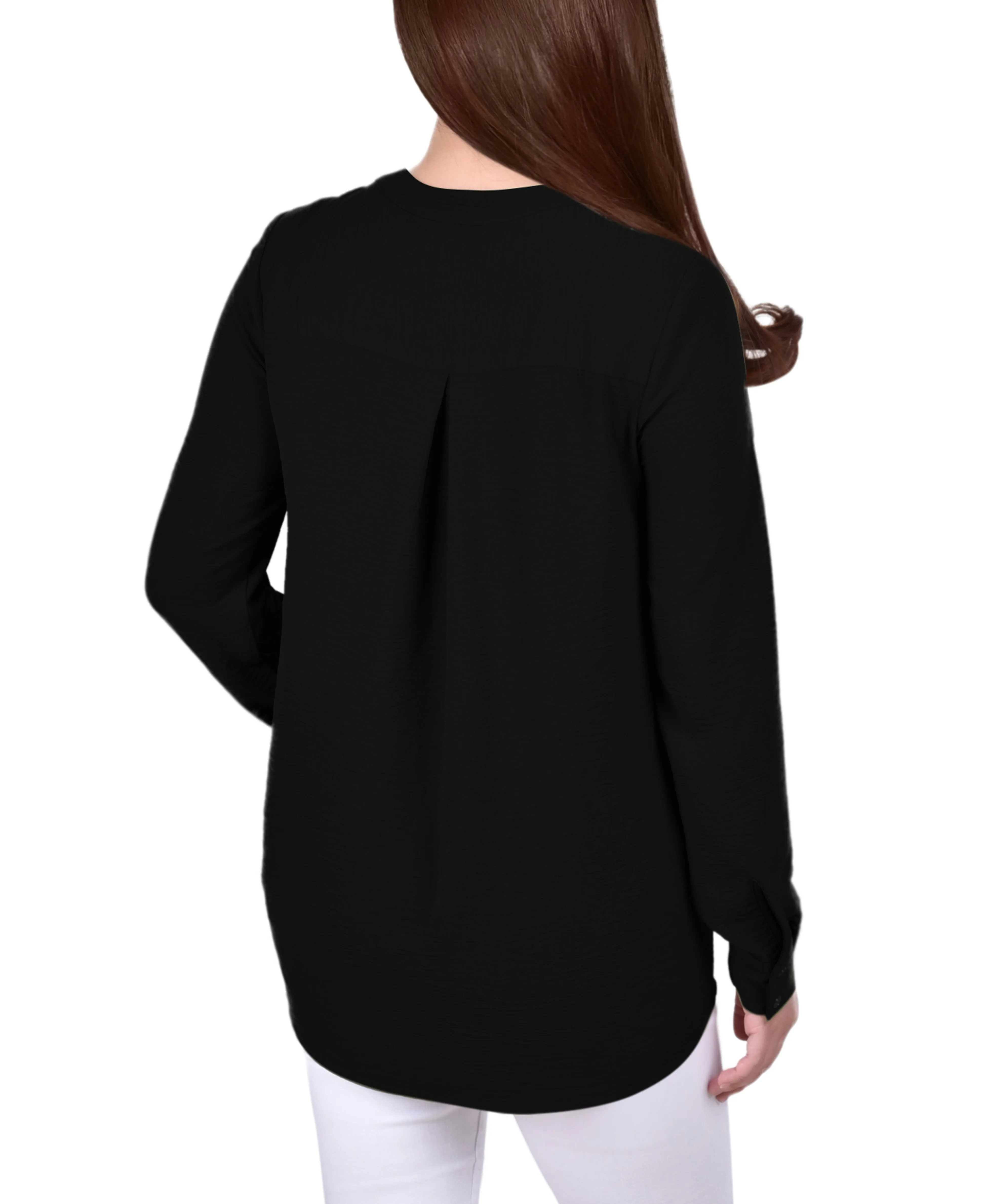 Blouse à col mandarin manches longues avec attaches à franges