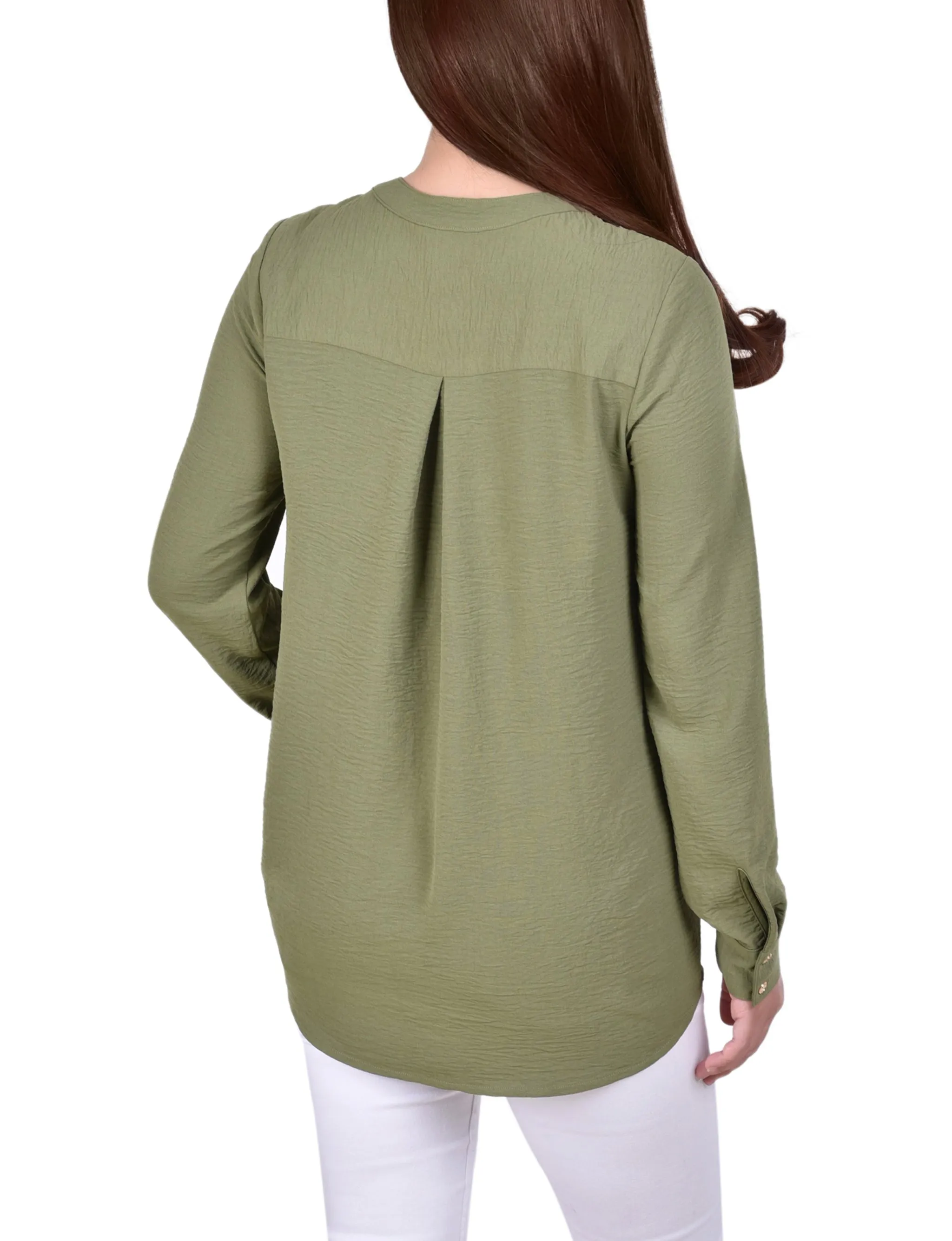 Blouse à col mandarin manches longues avec attaches à franges