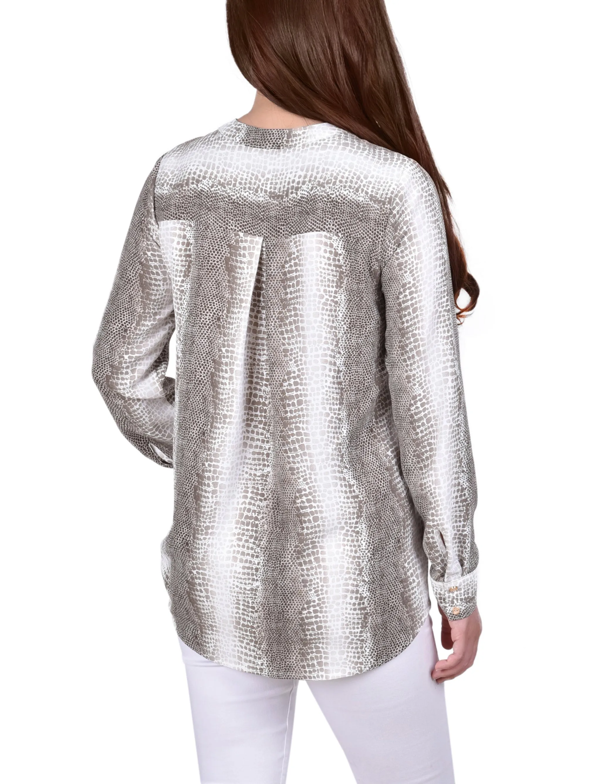 Blouse à col mandarin manches longues avec attaches à franges