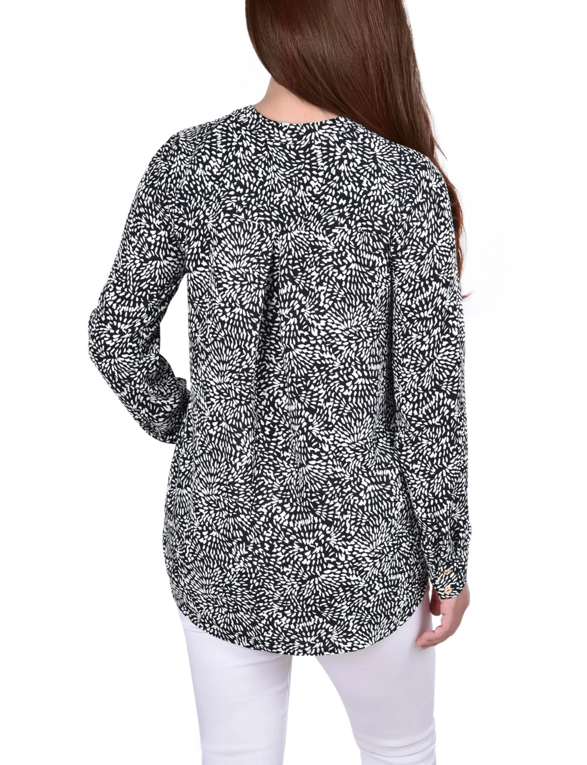 Blouse à col mandarin manches longues avec attaches à franges
