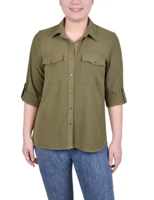 Long Sleeve Roll Tab Blouse