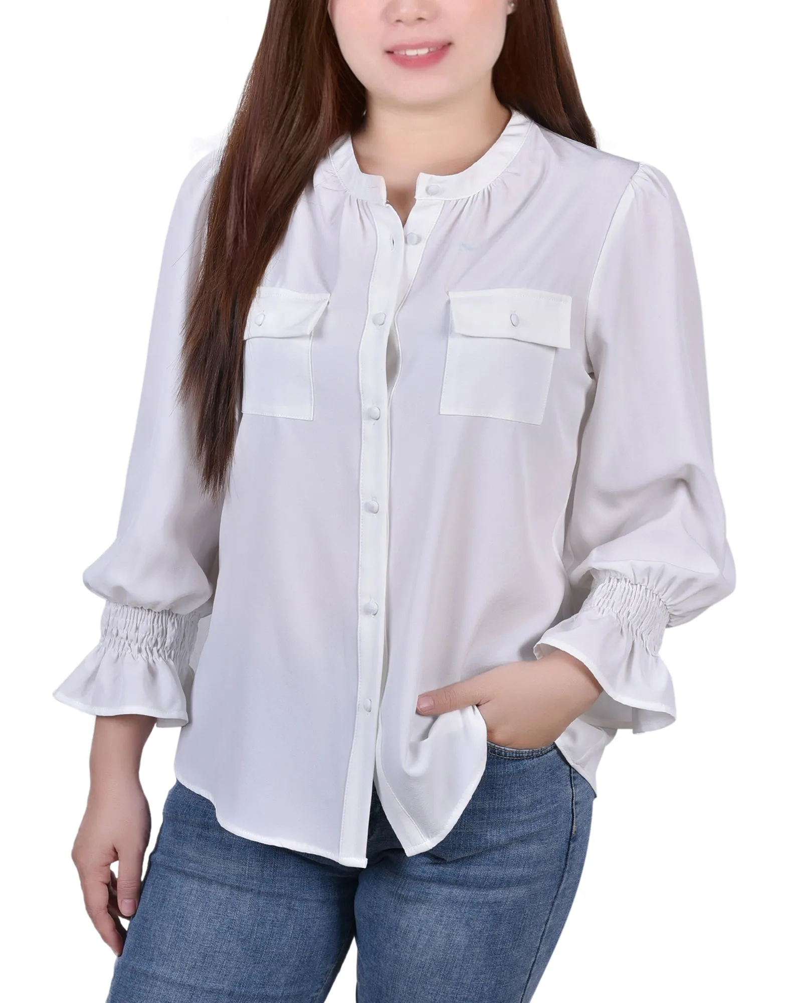Blouse à manches longues avec col en Y