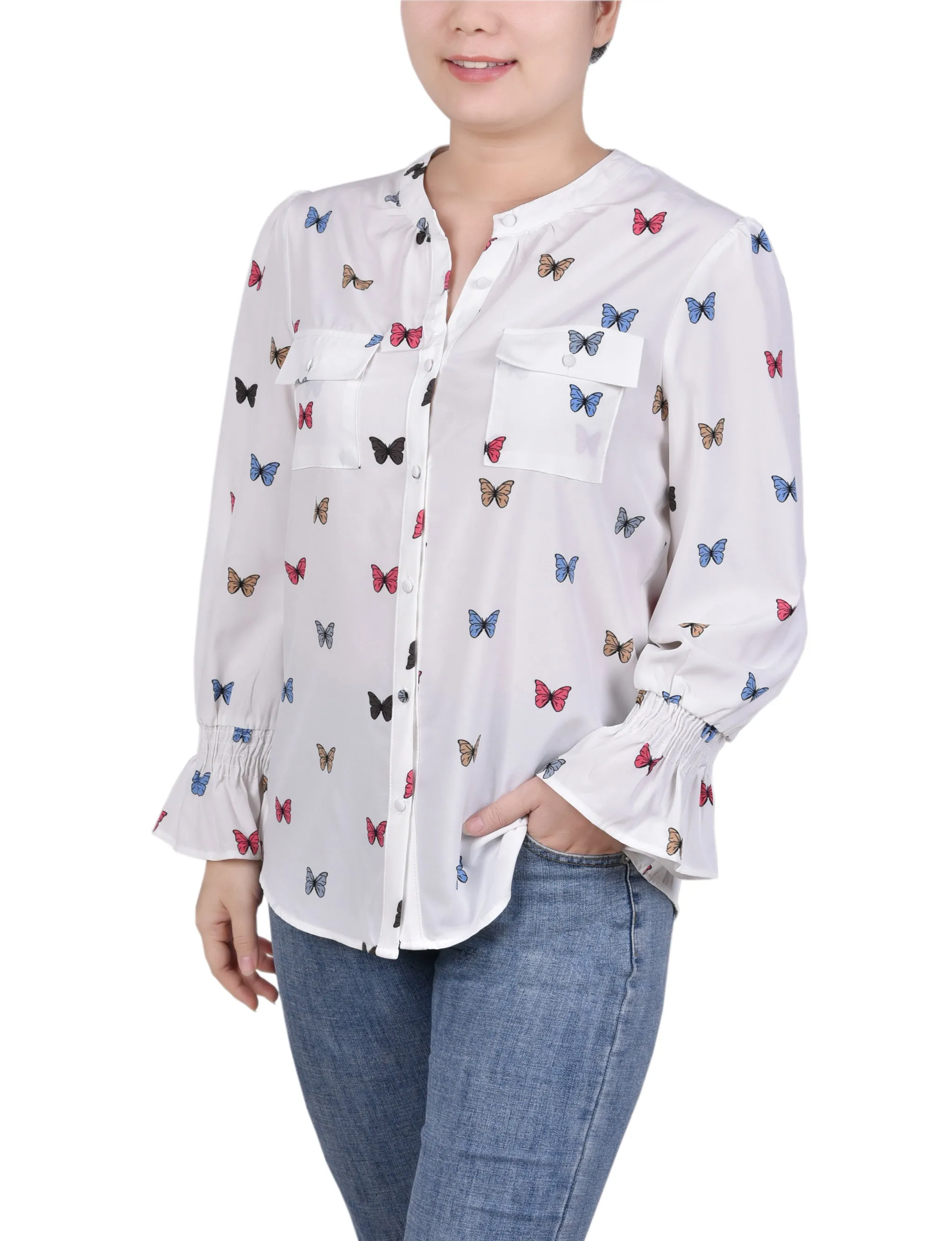 Blouse à manches longues avec col en Y