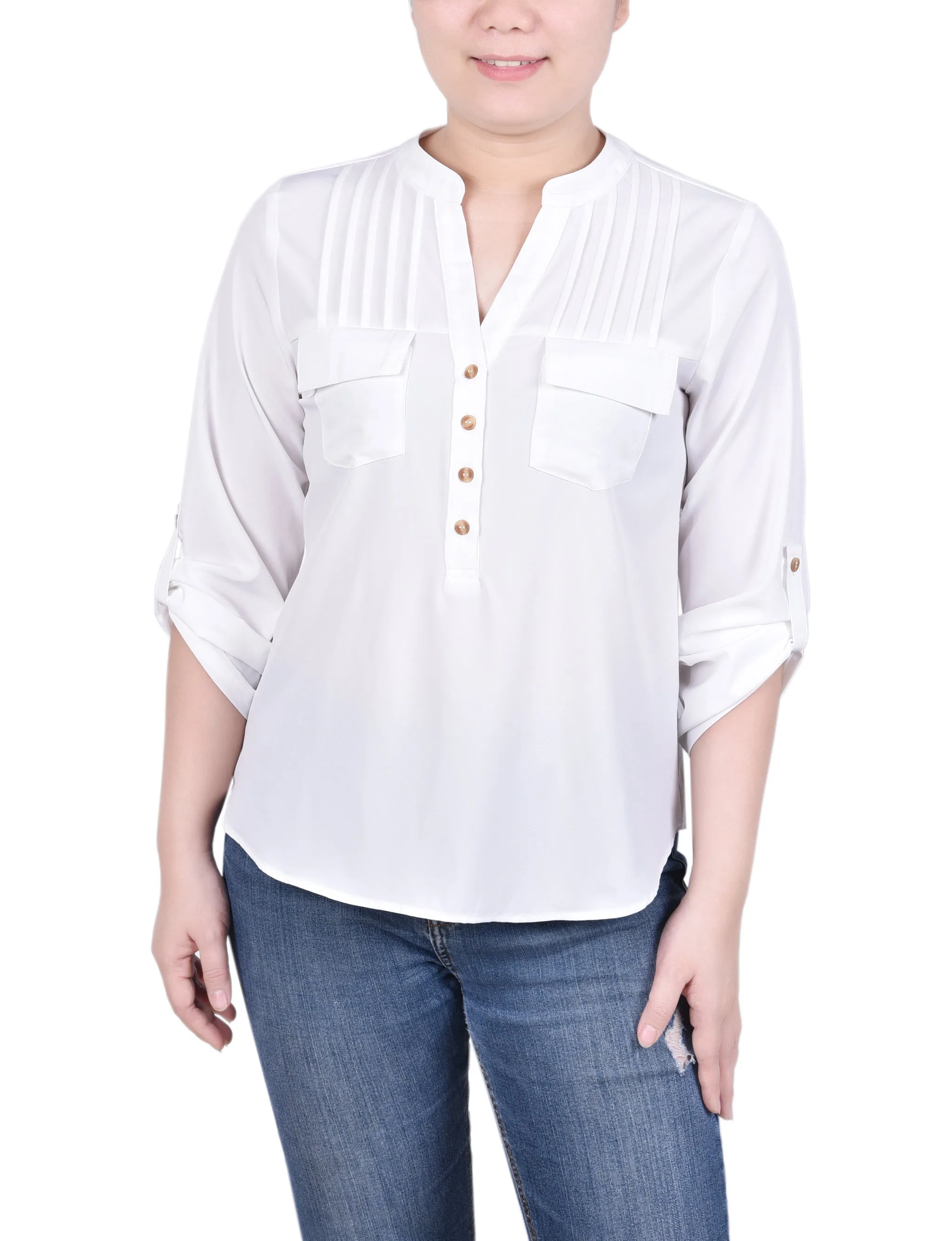 Blouse longue à manches raglan avec poches