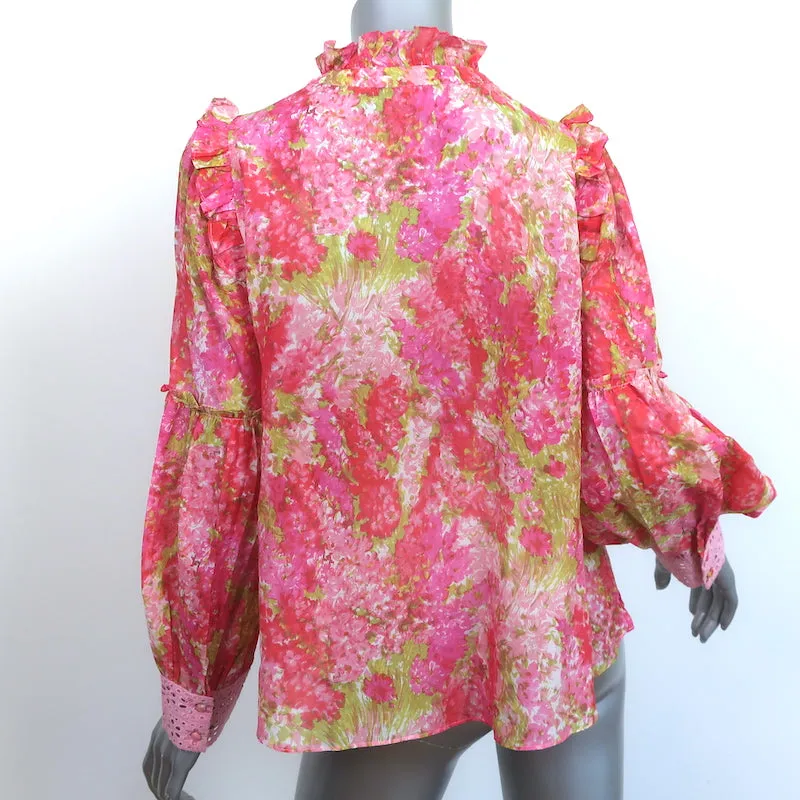 LoveShackFancy Blouse Ronalda Imprimé floral rose Coton-Soie Taille Très Petite