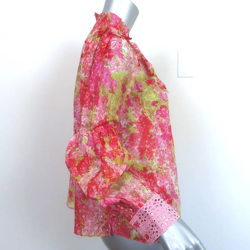 LoveShackFancy Blouse Ronalda Imprimé floral rose Coton-Soie Taille Très Petite