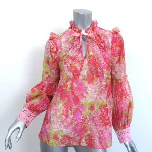 LoveShackFancy Blouse Ronalda Pink Floral Print Cotton-Silk Size Extra Small