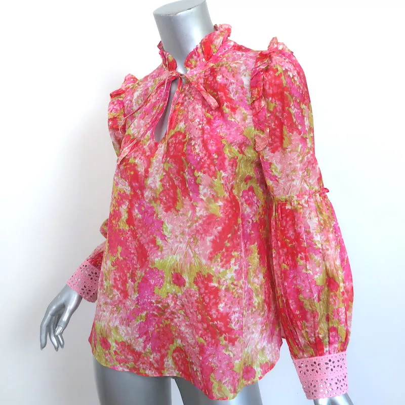 LoveShackFancy Blouse Ronalda Imprimé floral rose Coton-Soie Taille Très Petite
