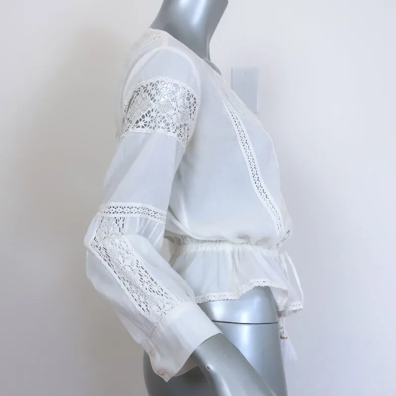 LoveShackFancy Haut à manches longues avec péplum en coton blanc garni de dentelle Taille S