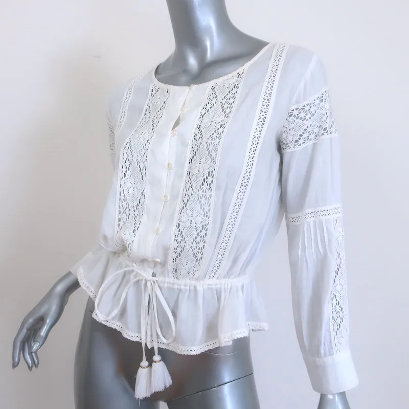 LoveShackFancy Haut à manches longues avec péplum en coton blanc garni de dentelle Taille S