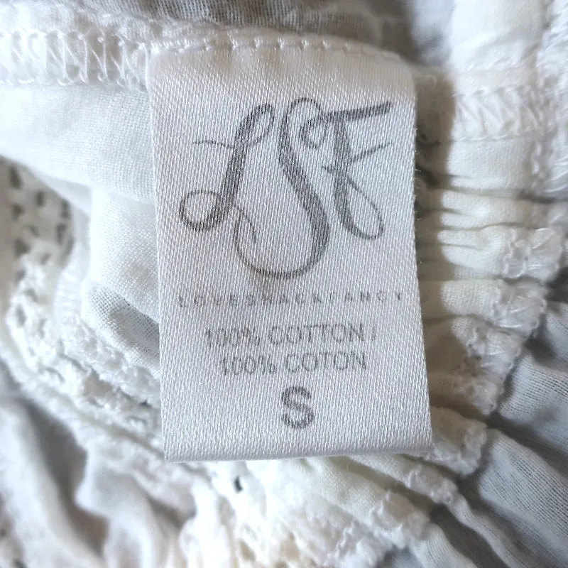 LoveShackFancy Haut à manches longues avec péplum en coton blanc garni de dentelle Taille S