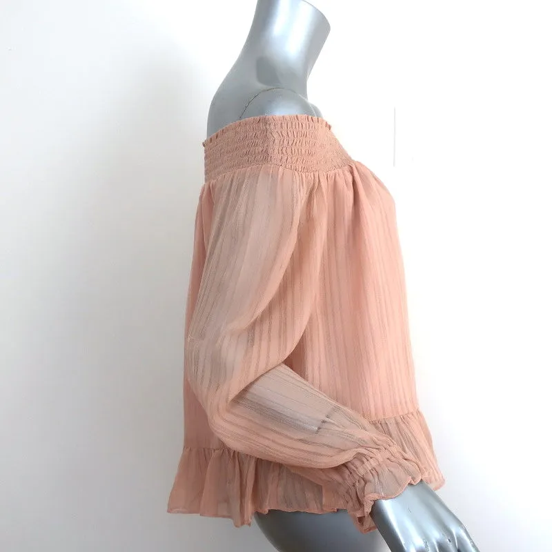 LoveShackFancy Blouse décolletée blush en soie froncée taille 2 à manches longues
