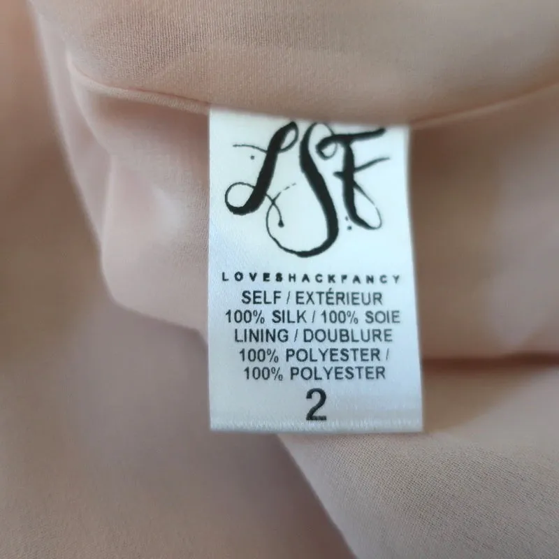 LoveShackFancy Blouse décolletée blush en soie froncée taille 2 à manches longues