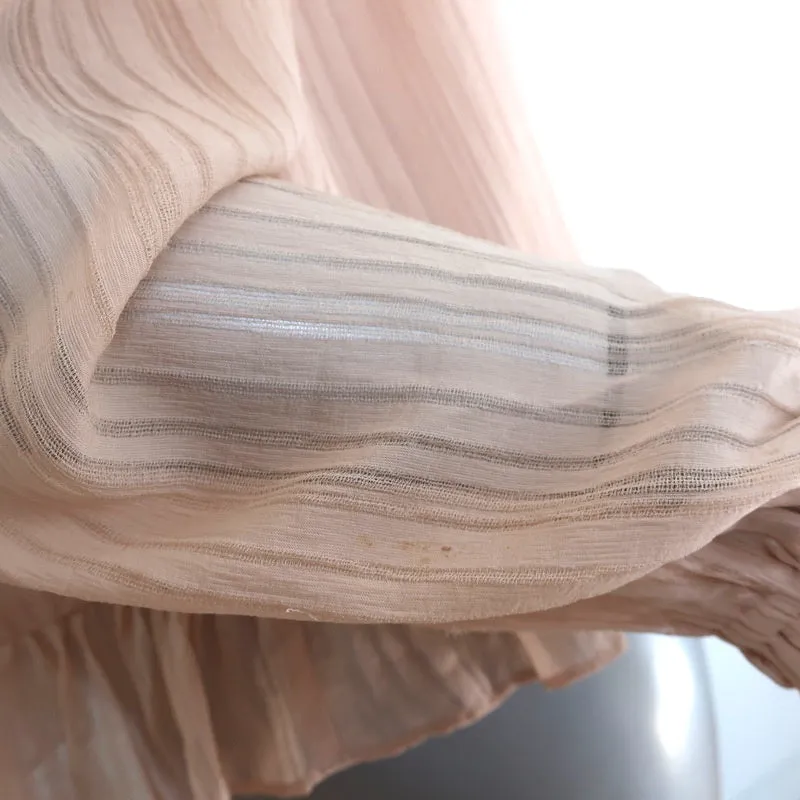 LoveShackFancy Blouse décolletée blush en soie froncée taille 2 à manches longues