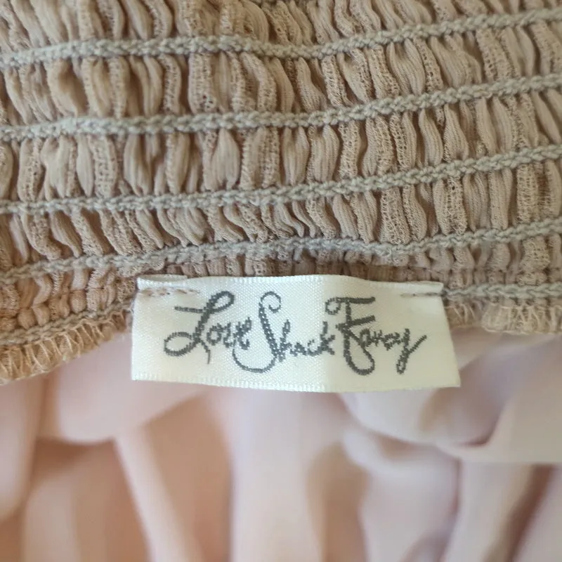LoveShackFancy Blouse décolletée blush en soie froncée taille 2 à manches longues