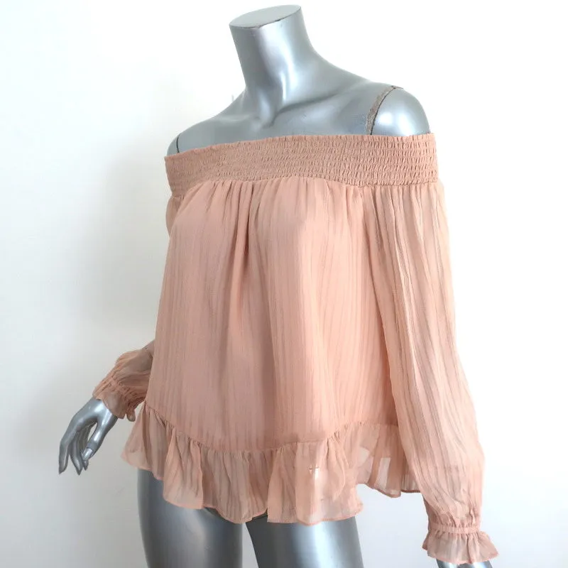 LoveShackFancy Blouse décolletée blush en soie froncée taille 2 à manches longues