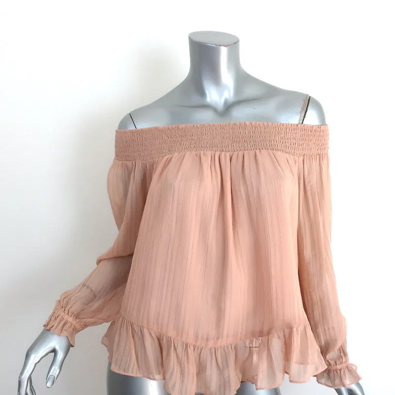 LoveShackFancy Blouse décolletée blush en soie froncée taille 2 à manches longues