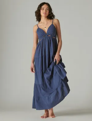 Lucky Brand Cutout Tiered Maxi Dress Nightshadow Blue Lucky Brand