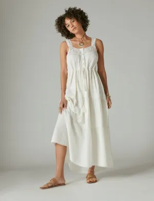 Lucky Brand Lace Tiered Knit Maxi Dress Gardenia Lucky Brand