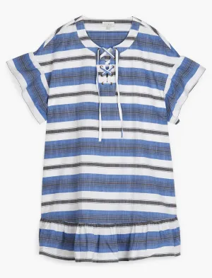 Lucky Brand Lace Up Dress Blue Multi Lucky Brand