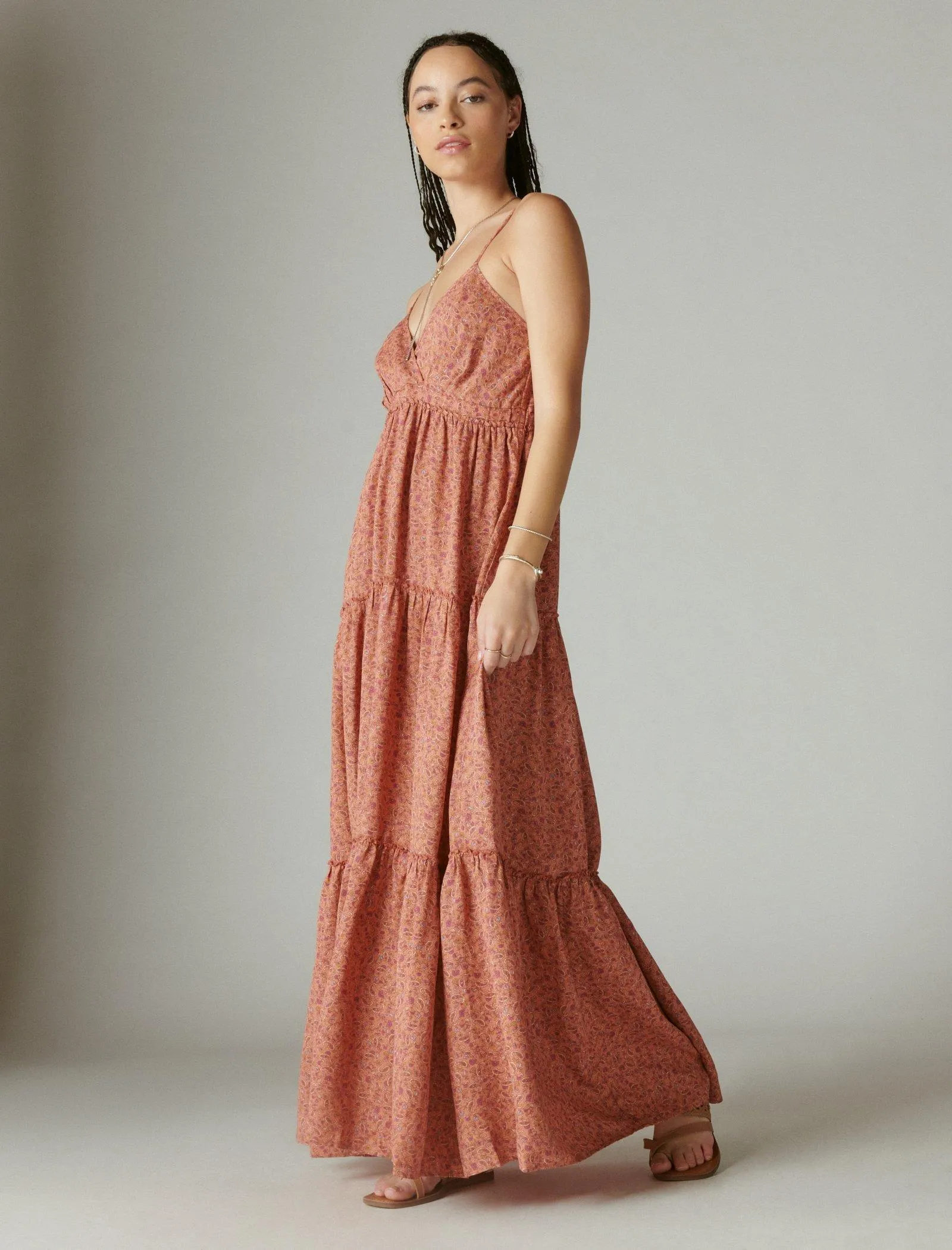 Lucky Brand Robe Longue à Volants Paisley Multicolore Aragon Lucky Brand