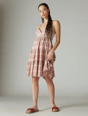 Lucky Brand Plaid Button Front Tiered Mini Dress Ash Rose Plaid Lucky Brand