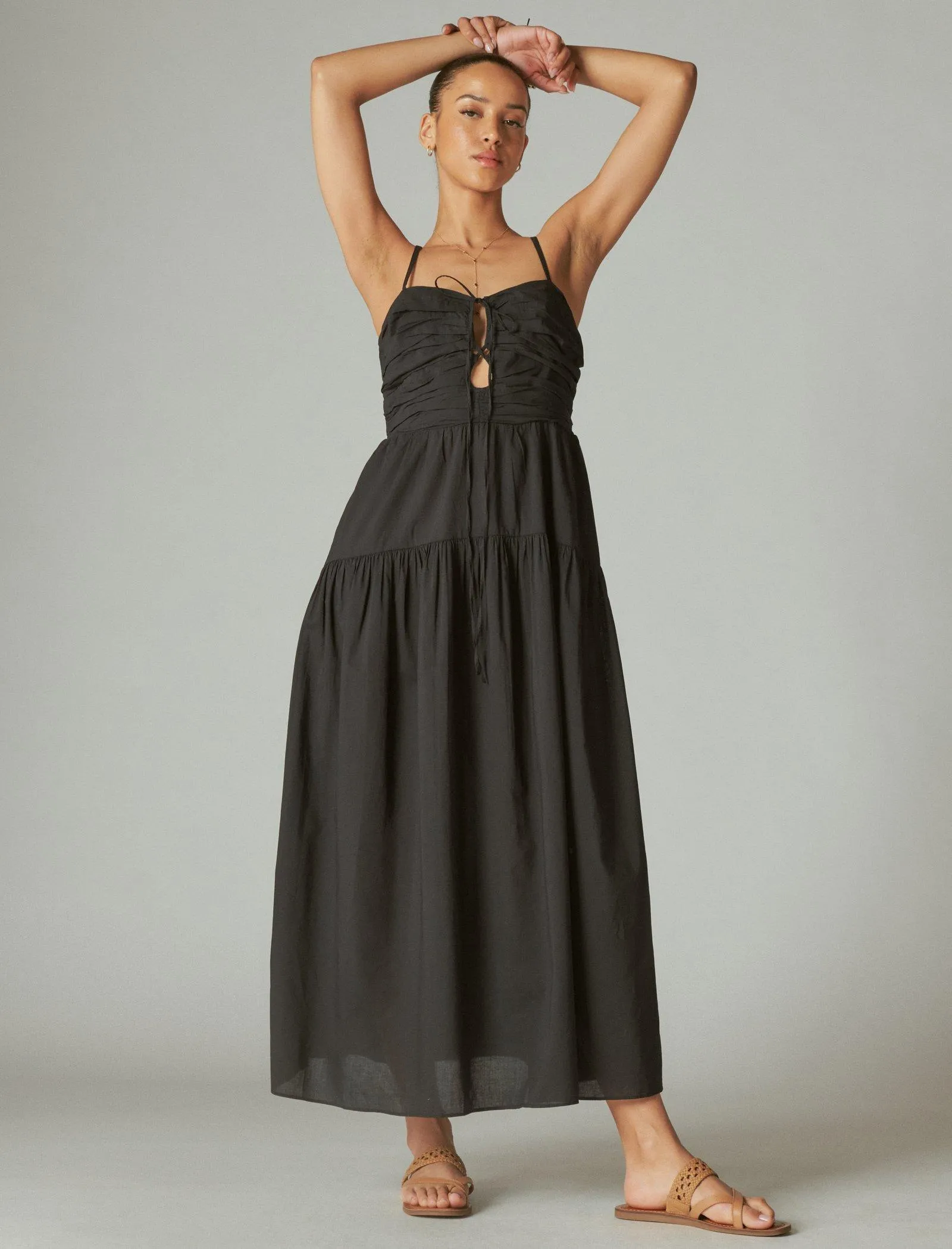 Robe longue Lucky Brand en popeline avec découpes couleur caviar