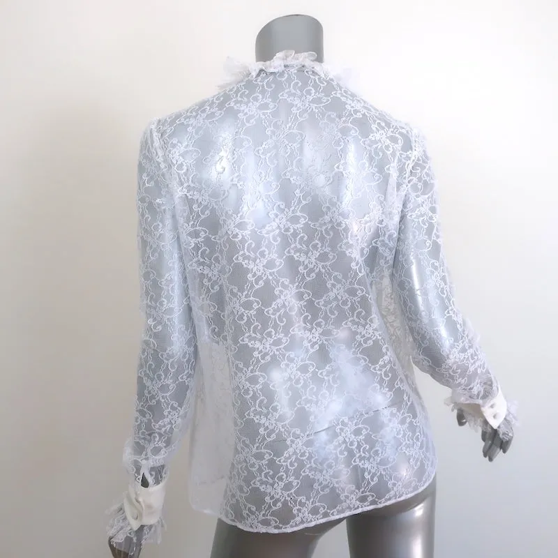 Magda Butrym Aveiro Chemise en Dentelle à Volants Blanc Taille 38 Haut à Manches Longues