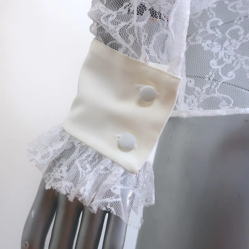 Magda Butrym Aveiro Chemise en Dentelle à Volants Blanc Taille 38 Haut à Manches Longues