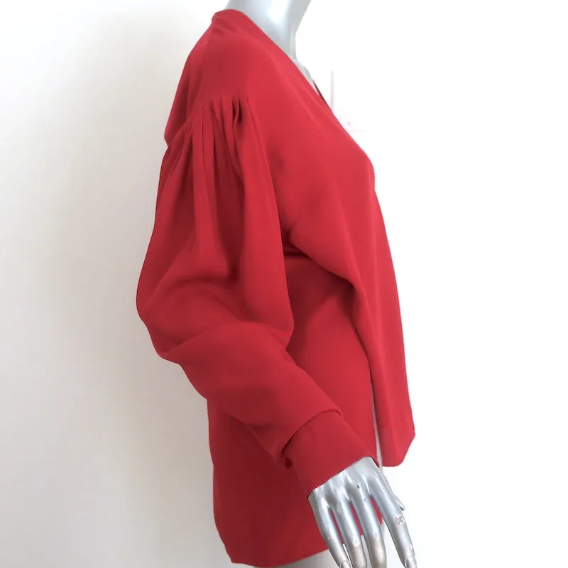 Magda Butrym Blouse enveloppante en soie rouge Taille US 6 Haut à manches drapées