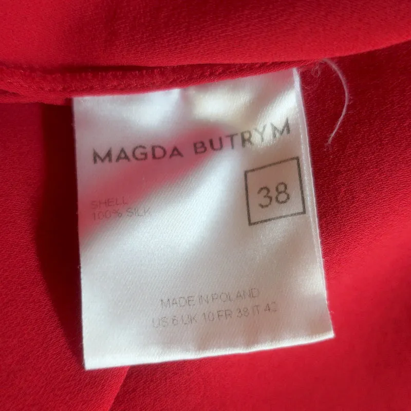Magda Butrym Blouse enveloppante en soie rouge Taille US 6 Haut à manches drapées