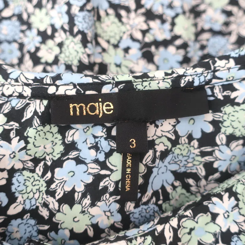 Maje Blouse à col volanté imprimé floral bleu en coton taille 3 manches longues