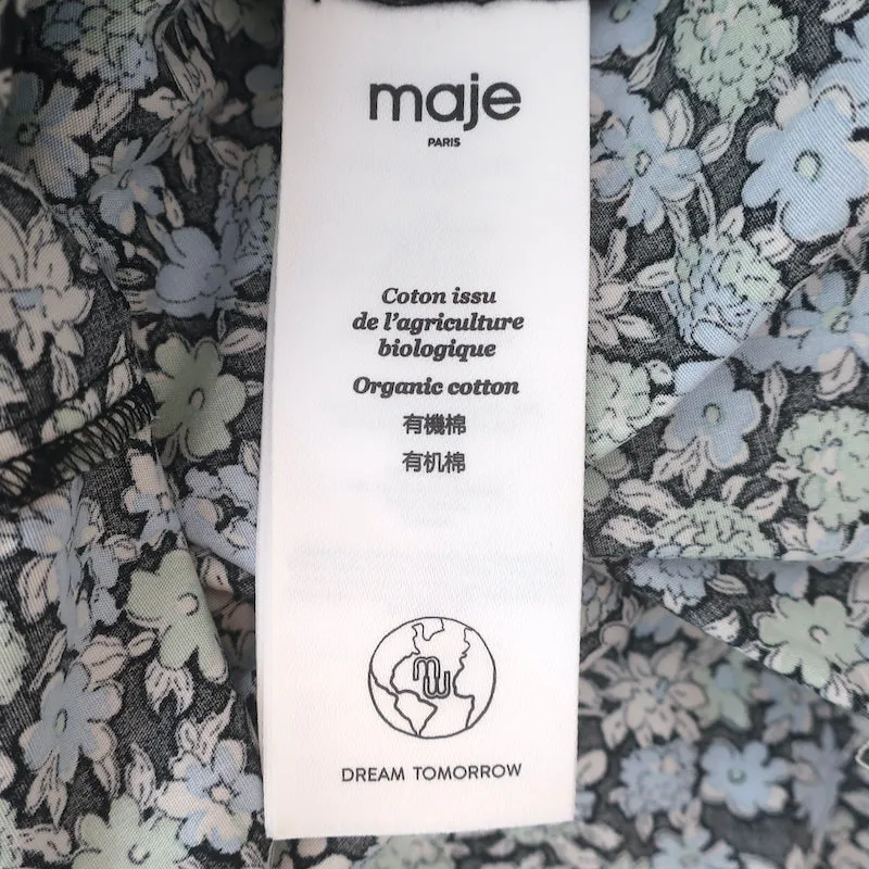 Maje Blouse à col volanté imprimé floral bleu en coton taille 3 manches longues