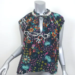 Maria Cher Humahuaca Keyla Tie-Neck Blouse Navy/Multi Printed Silk Size Small
