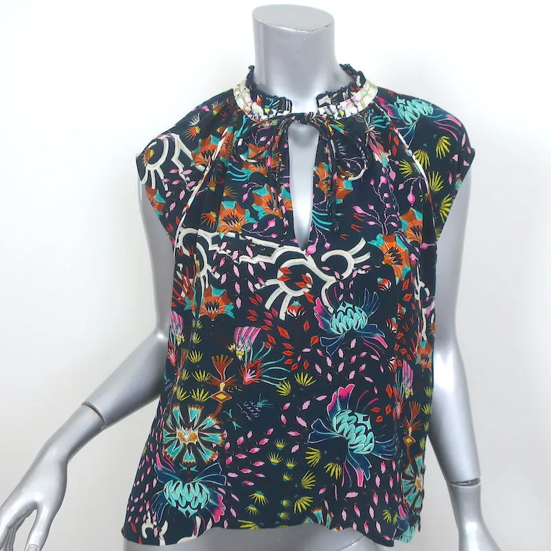 Maria Cher Humahuaca Keyla Blouse à Nœud Papillon Marine/Multicolore en Soie Imprimée Taille S