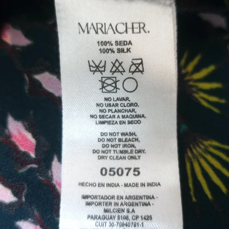 Maria Cher Humahuaca Keyla Blouse à Nœud Papillon Marine/Multicolore en Soie Imprimée Taille S