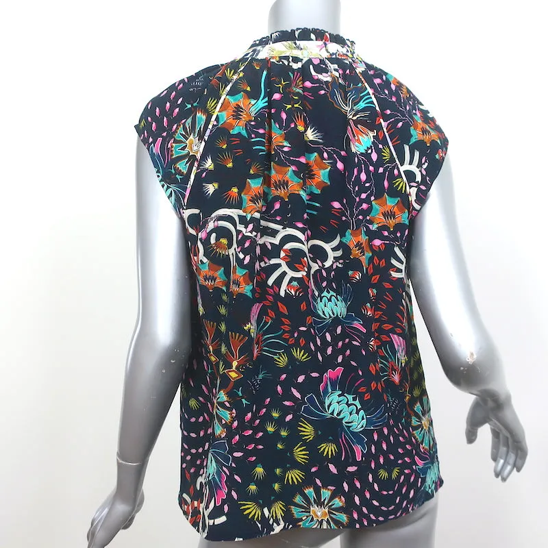 Maria Cher Humahuaca Keyla Blouse à Nœud Papillon Marine/Multicolore en Soie Imprimée Taille S