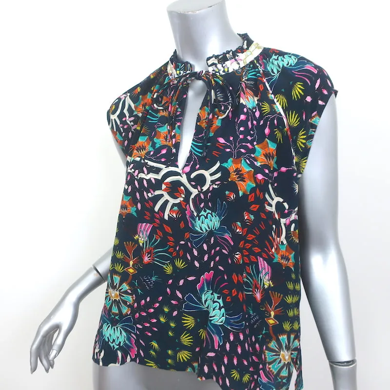 Maria Cher Humahuaca Keyla Blouse à Nœud Papillon Marine/Multicolore en Soie Imprimée Taille S