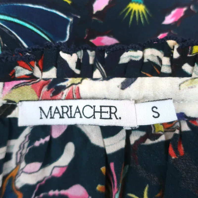 Maria Cher Humahuaca Keyla Blouse à Nœud Papillon Marine/Multicolore en Soie Imprimée Taille S