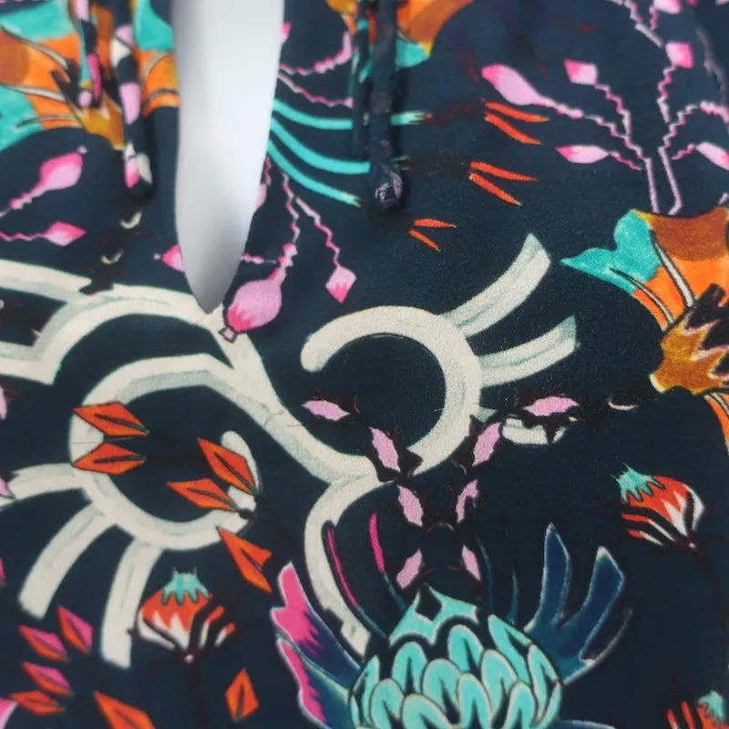 Maria Cher Humahuaca Keyla Blouse à Nœud Papillon Marine/Multicolore en Soie Imprimée Taille S