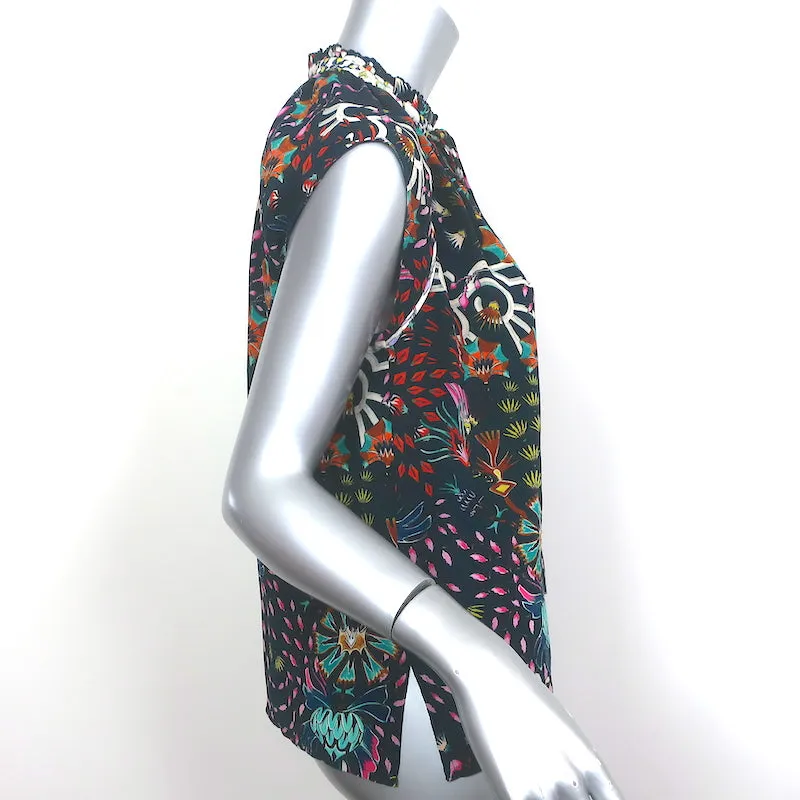Maria Cher Humahuaca Keyla Blouse à Nœud Papillon Marine/Multicolore en Soie Imprimée Taille S