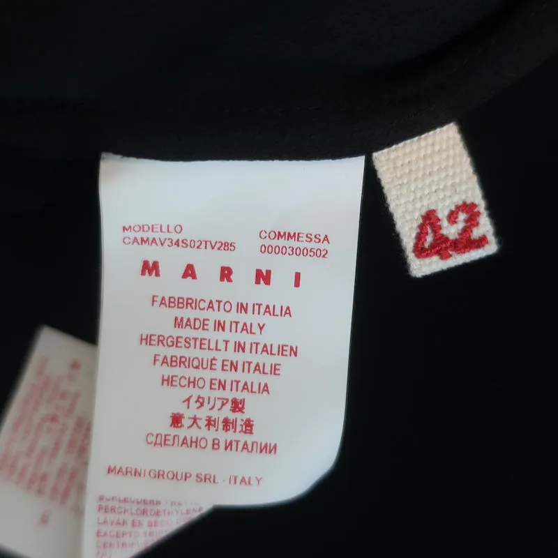 Marni Tunique à Broderies Cristal Noir Crêpe Taille 42 Chemisier à Manches Longues
