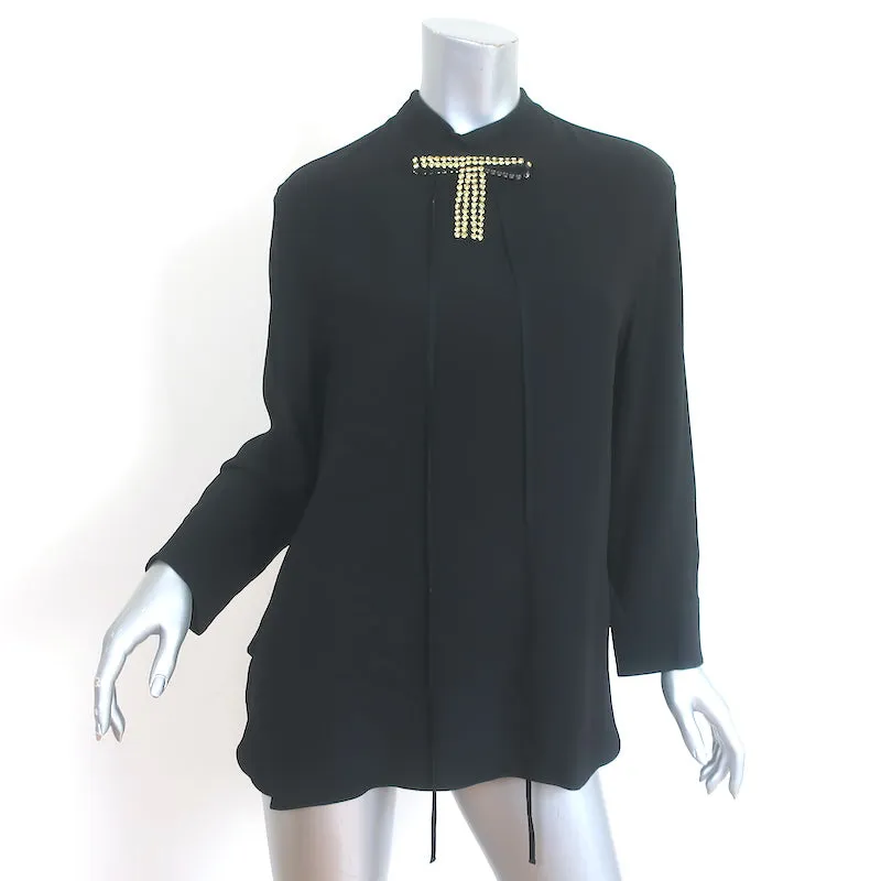 Marni Tunique à Broderies Cristal Noir Crêpe Taille 42 Chemisier à Manches Longues