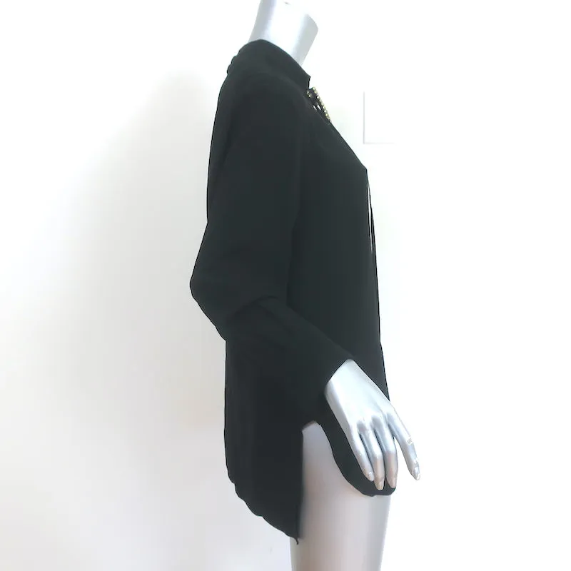 Marni Tunique à Broderies Cristal Noir Crêpe Taille 42 Chemisier à Manches Longues
