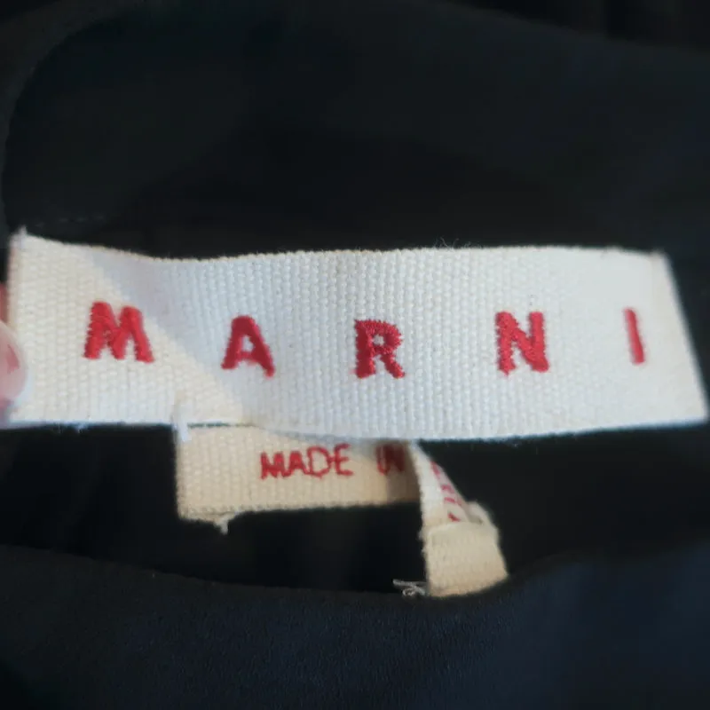 Marni Tunique à Broderies Cristal Noir Crêpe Taille 42 Chemisier à Manches Longues