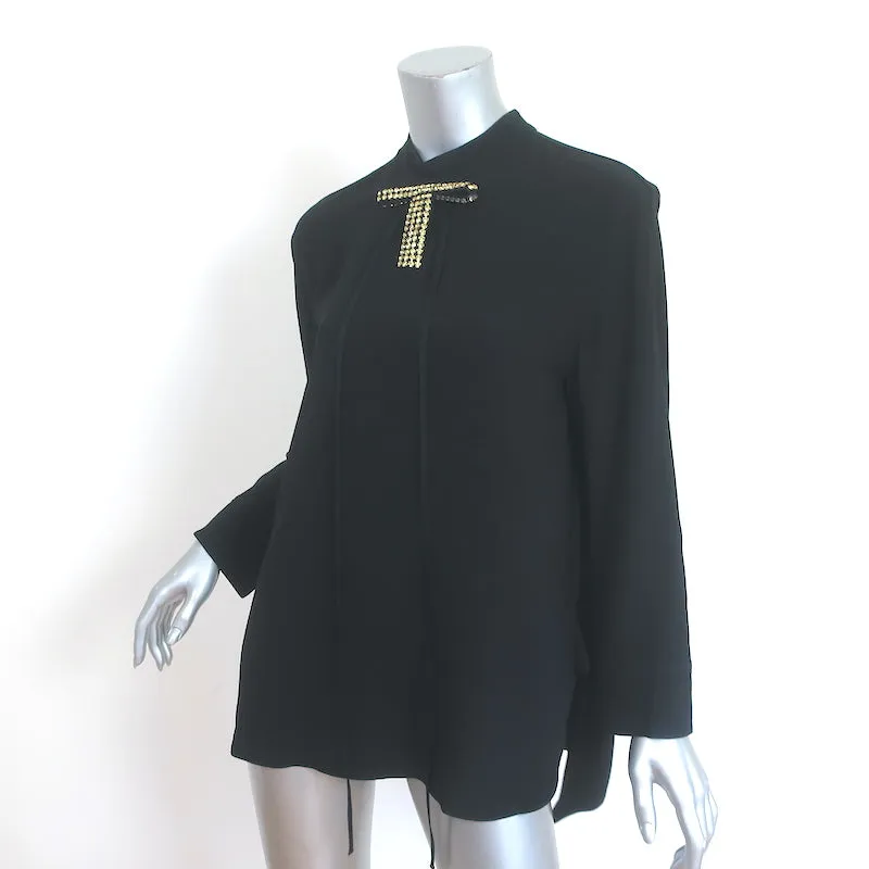 Marni Tunique à Broderies Cristal Noir Crêpe Taille 42 Chemisier à Manches Longues